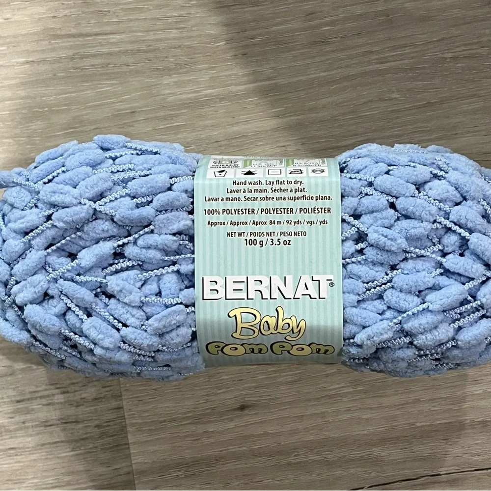 NWT Set of 3 Skeins Bernat Baby Pom Pom Yarn (Billowing Blue) Super Bulky #6 - Picture 7 of 10